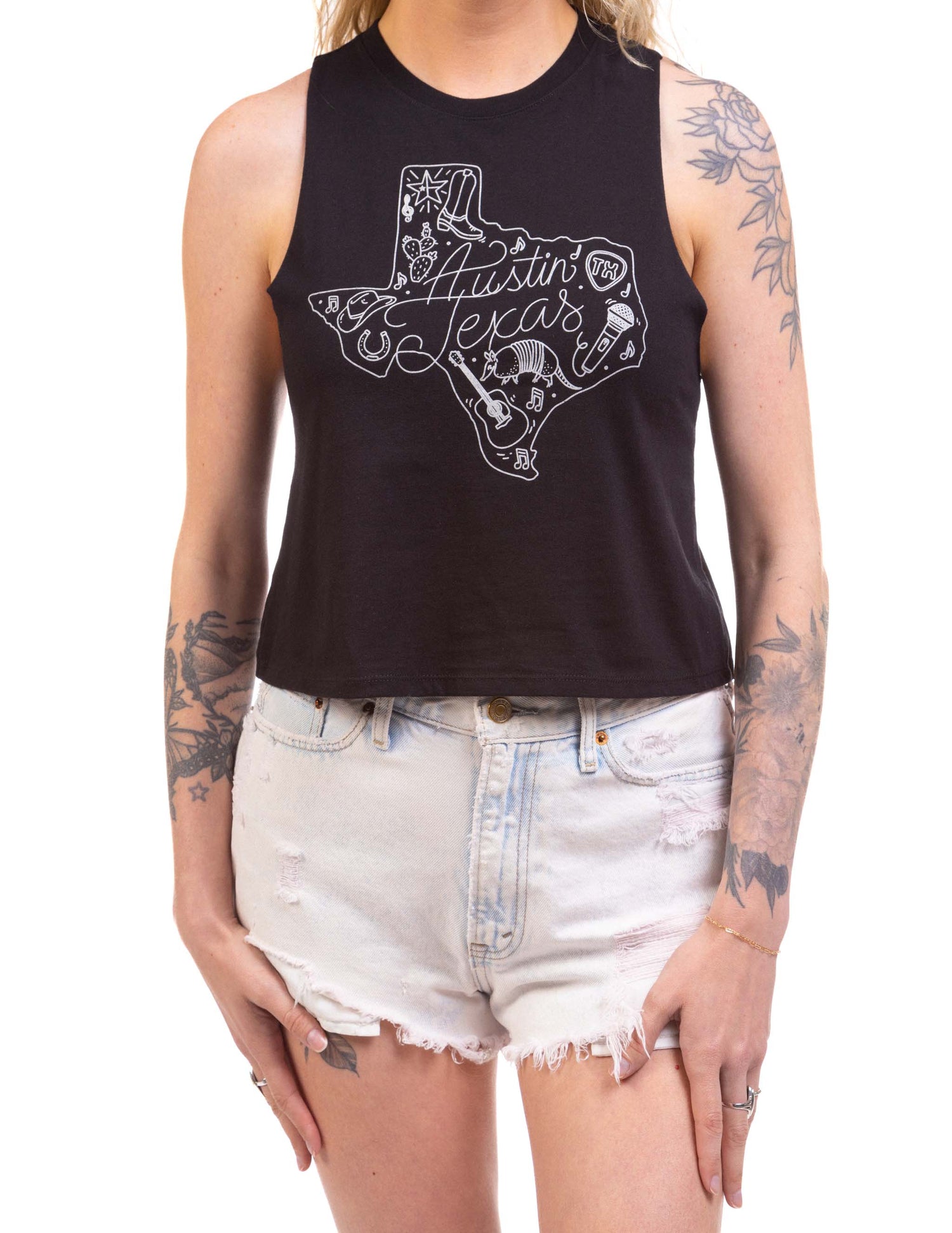 Austin Texas State Outline Cropped Tank