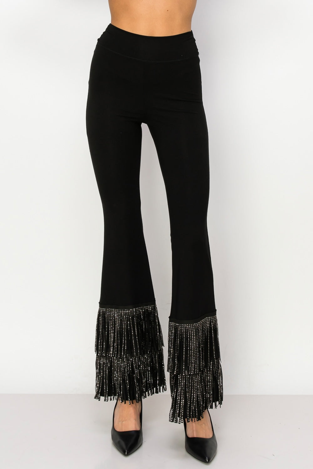 Rhinestone Fringe Palazzo Pants