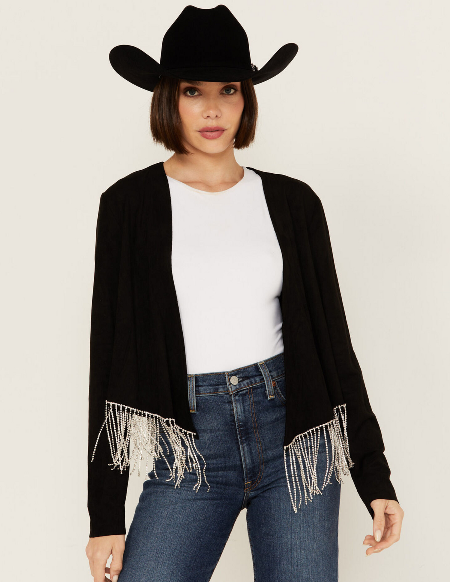 Rhinestone Fringe Suede Jacket