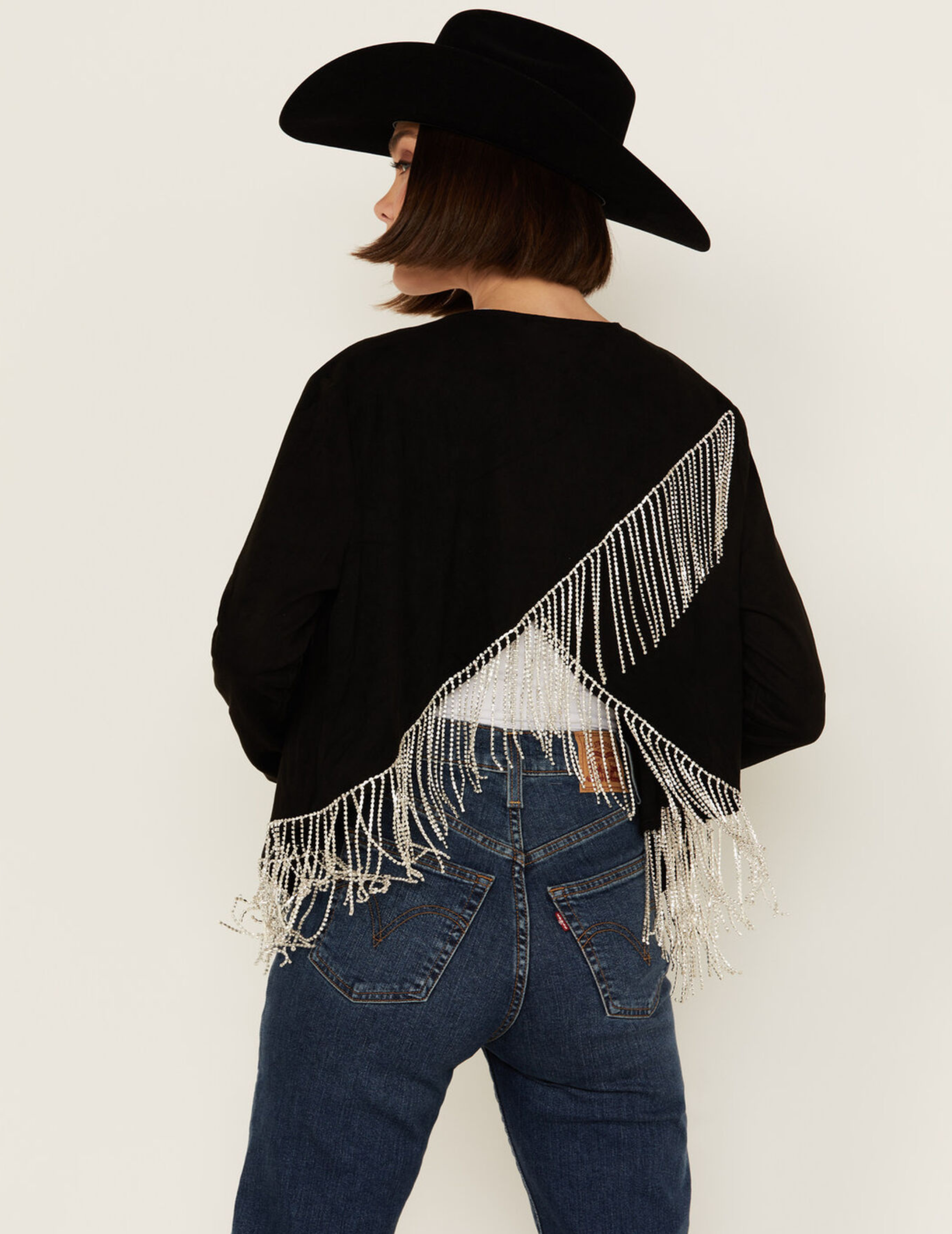 Rhinestone Fringe Suede Jacket