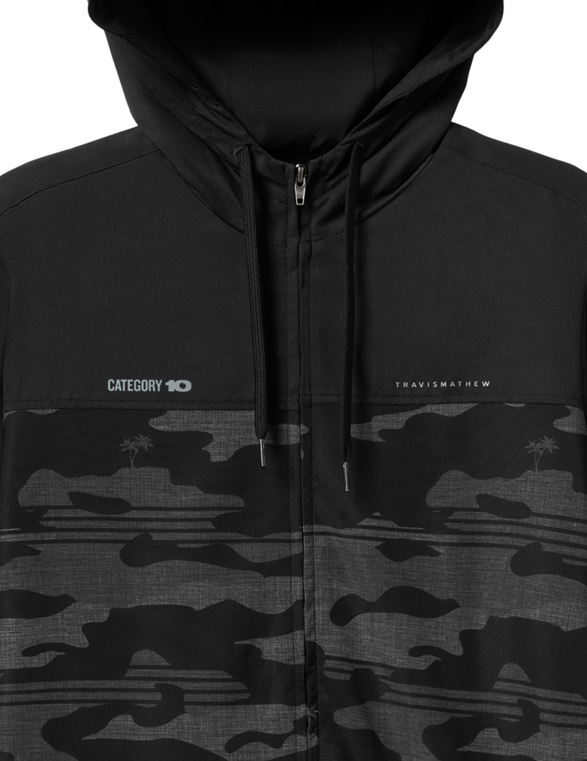 Category 10 Black Camo Zip-Up Tech Hoodie by TravisMathew