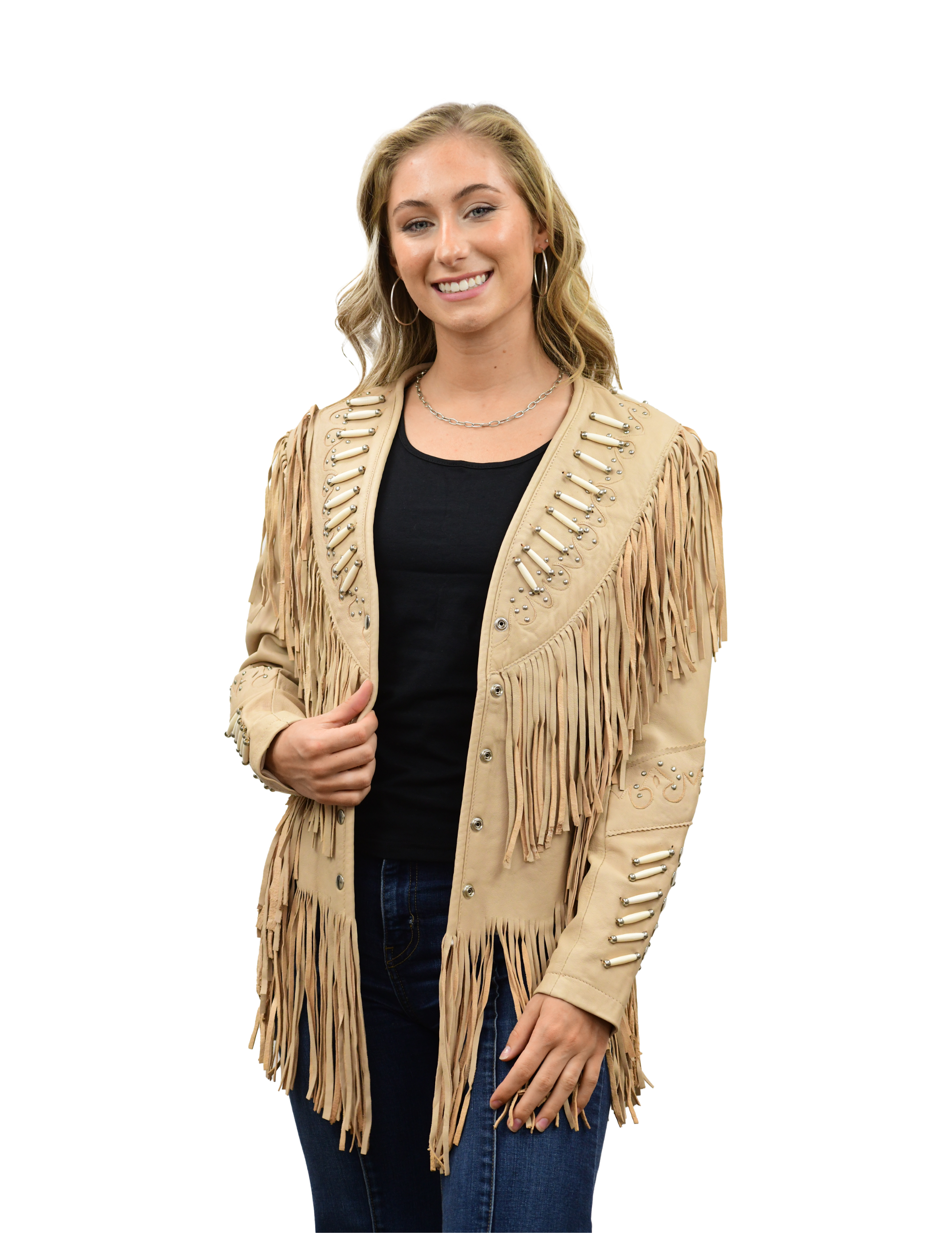 Womens Fashion Cream Fringe Jacket