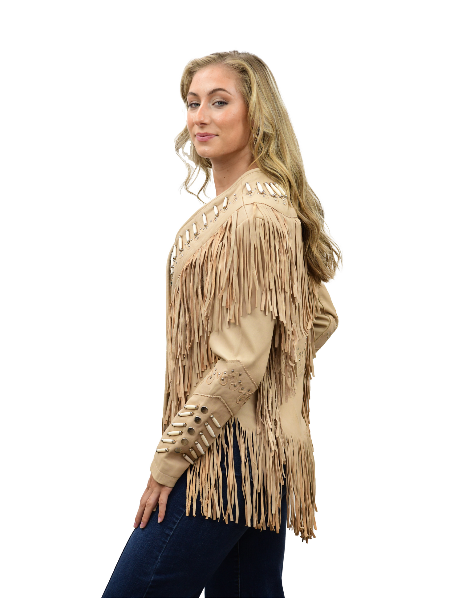 Womens Fashion Cream Fringe Jacket