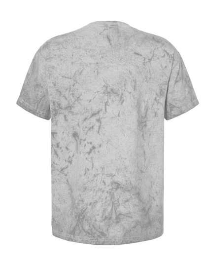 Gray t-shirt with a marble pattern on a white background