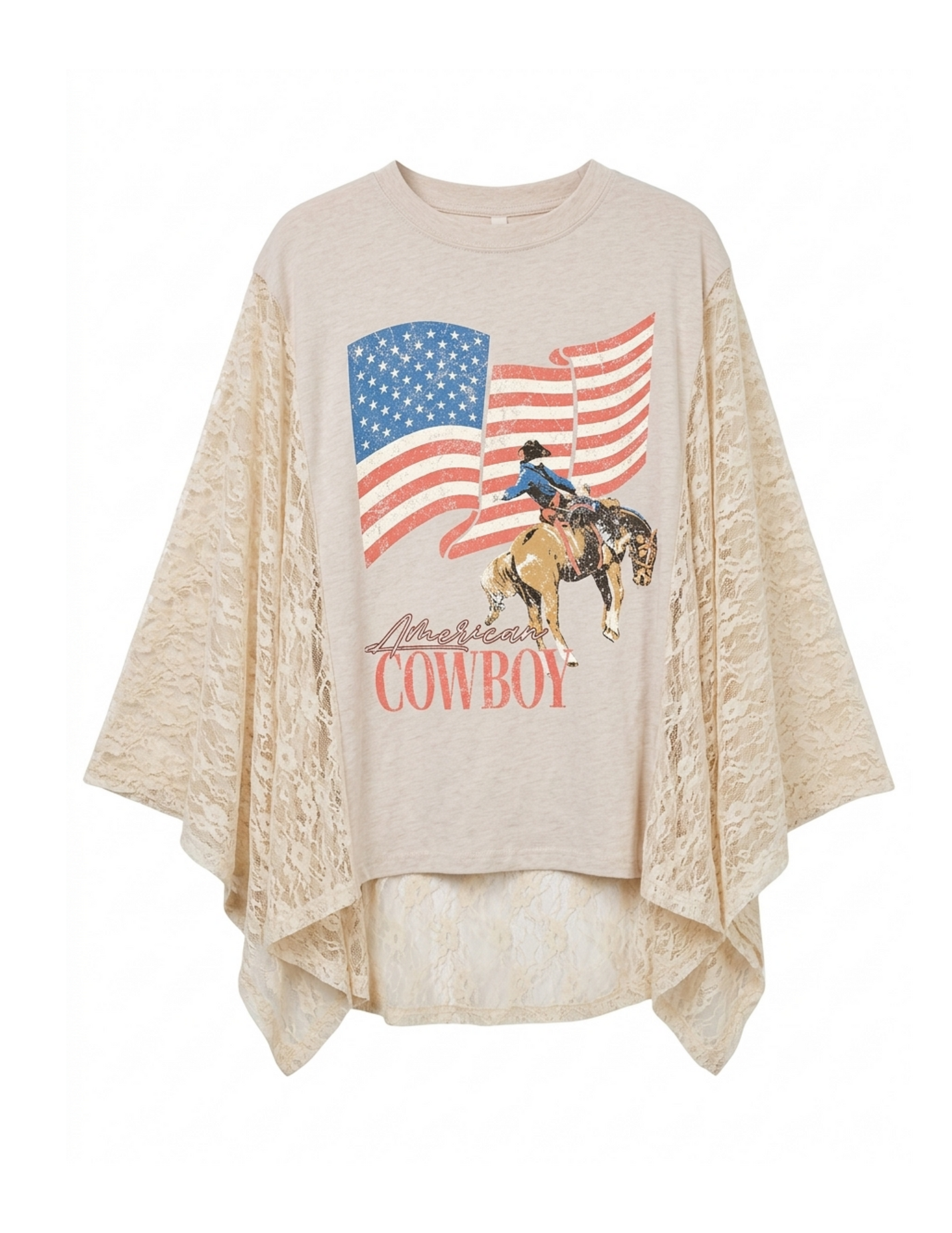 American Cowboy Lace Kaftan Sleeve Top - WHITE / SM - CREWS