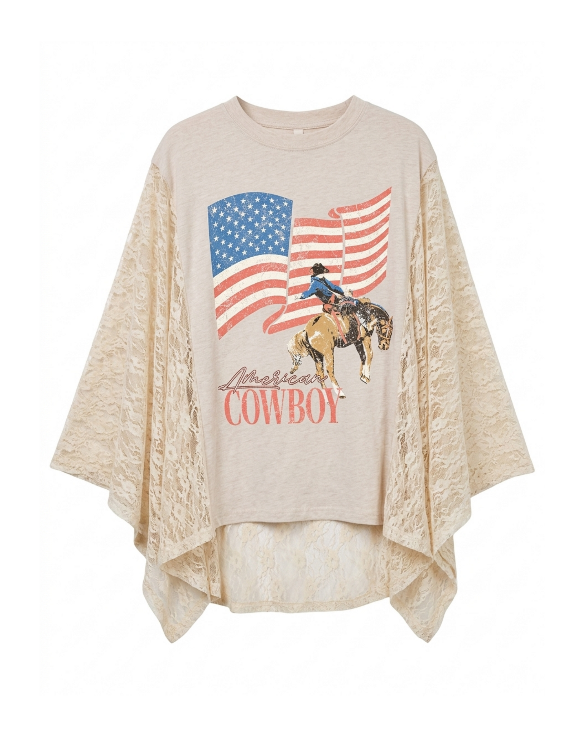 American Cowboy Lace Kaftan Sleeve Top - WHITE / SM - CREWS