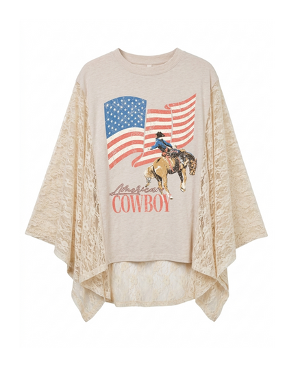 American Cowboy Lace Kaftan Sleeve Top - WHITE / SM - CREWS