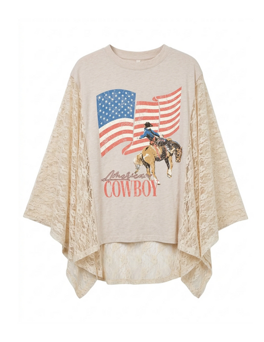American Cowboy Lace Kaftan Sleeve Top - CREWS