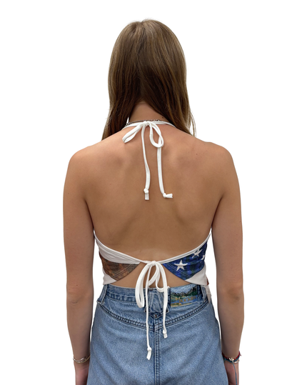 Distressed Flag Halter Tie Top - CROPS