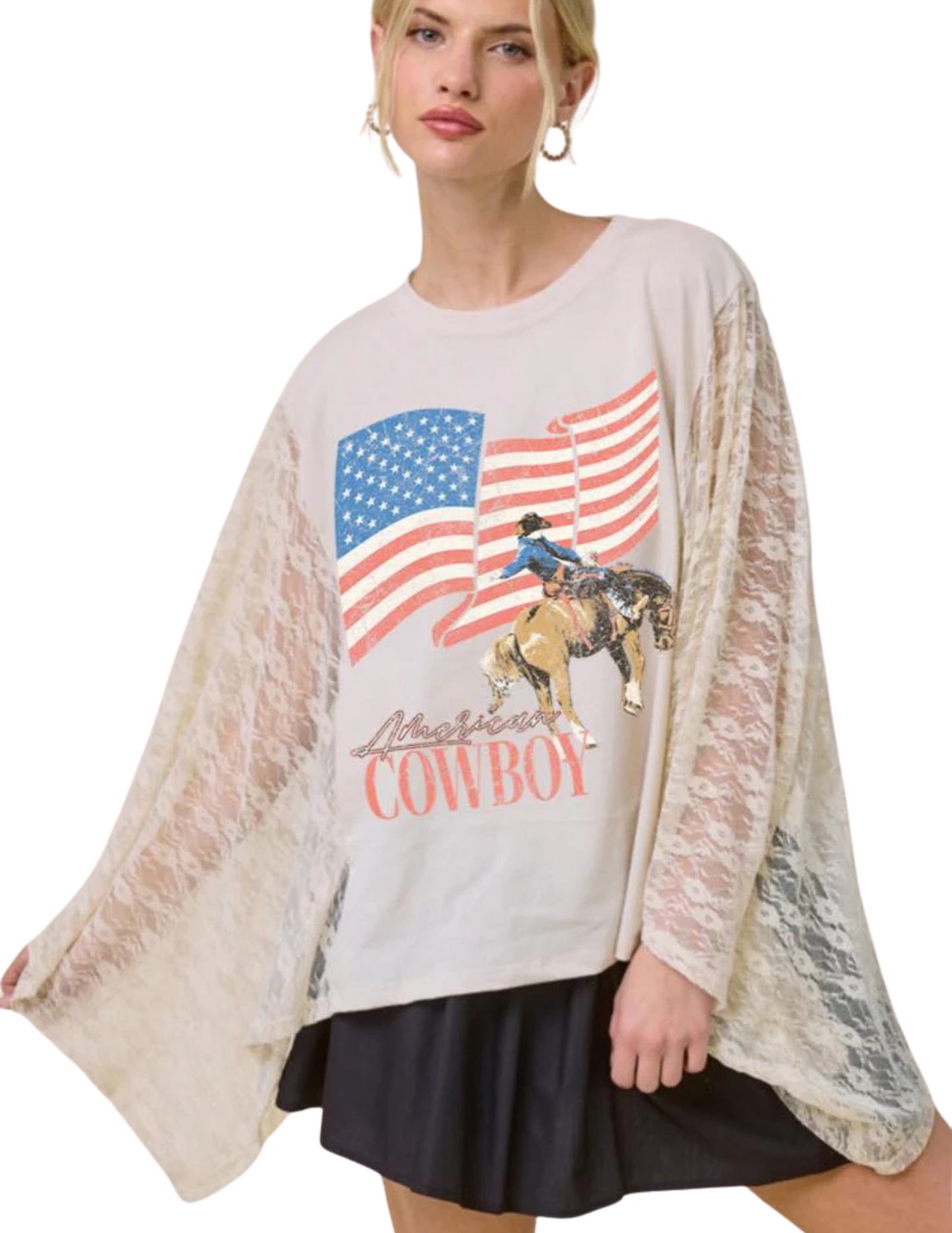 American Cowboy Lace Kaftan Sleeve Top - CREWS