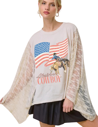 American Cowboy Lace Kaftan Sleeve Top - CREWS