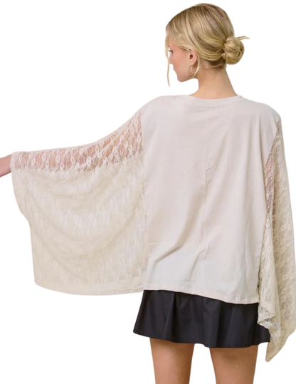 American Cowboy Lace Kaftan Sleeve Top - CREWS