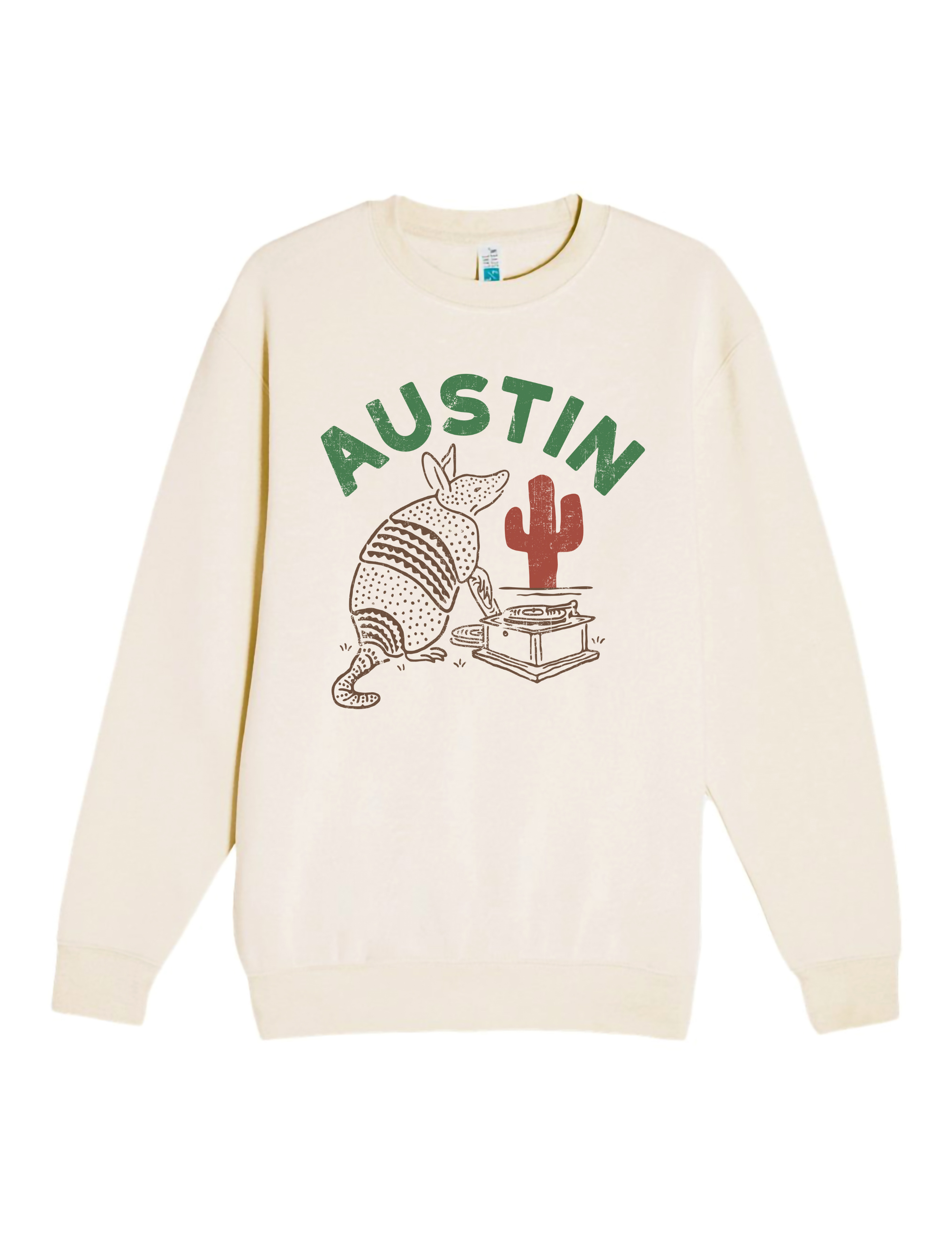 Austin Out West Armadillo Crewneck Sweatshirt - TAN / SM - CREW SWEATSHIRTS