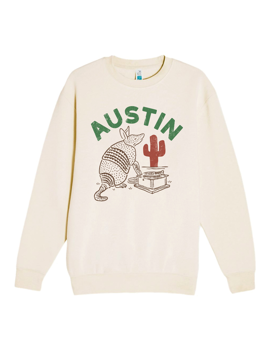 Austin Out West Armadillo Crewneck Sweatshirt - TAN / SM - CREW SWEATSHIRTS