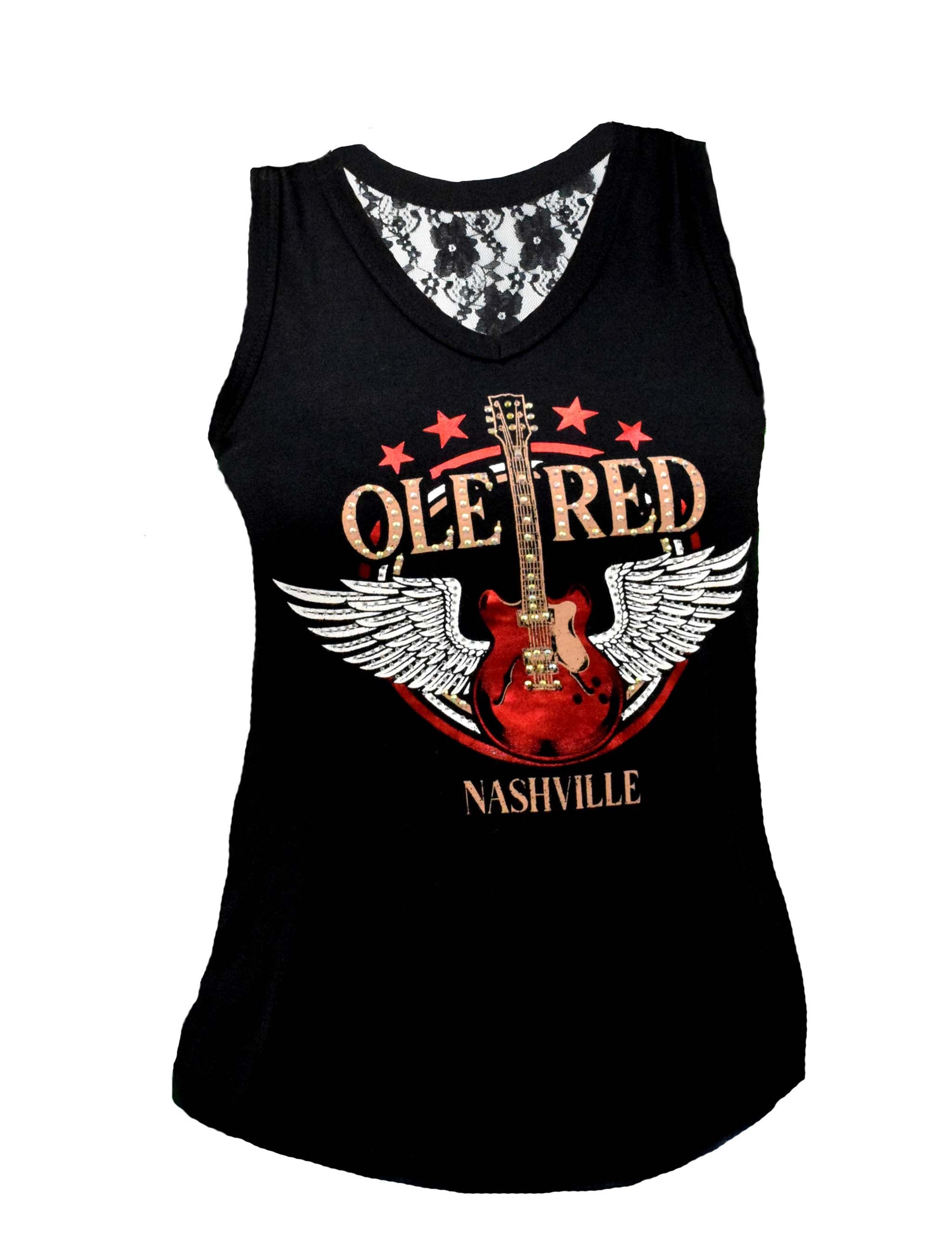 Ole Red Nashville Bling Wing Guitar Lace Tank