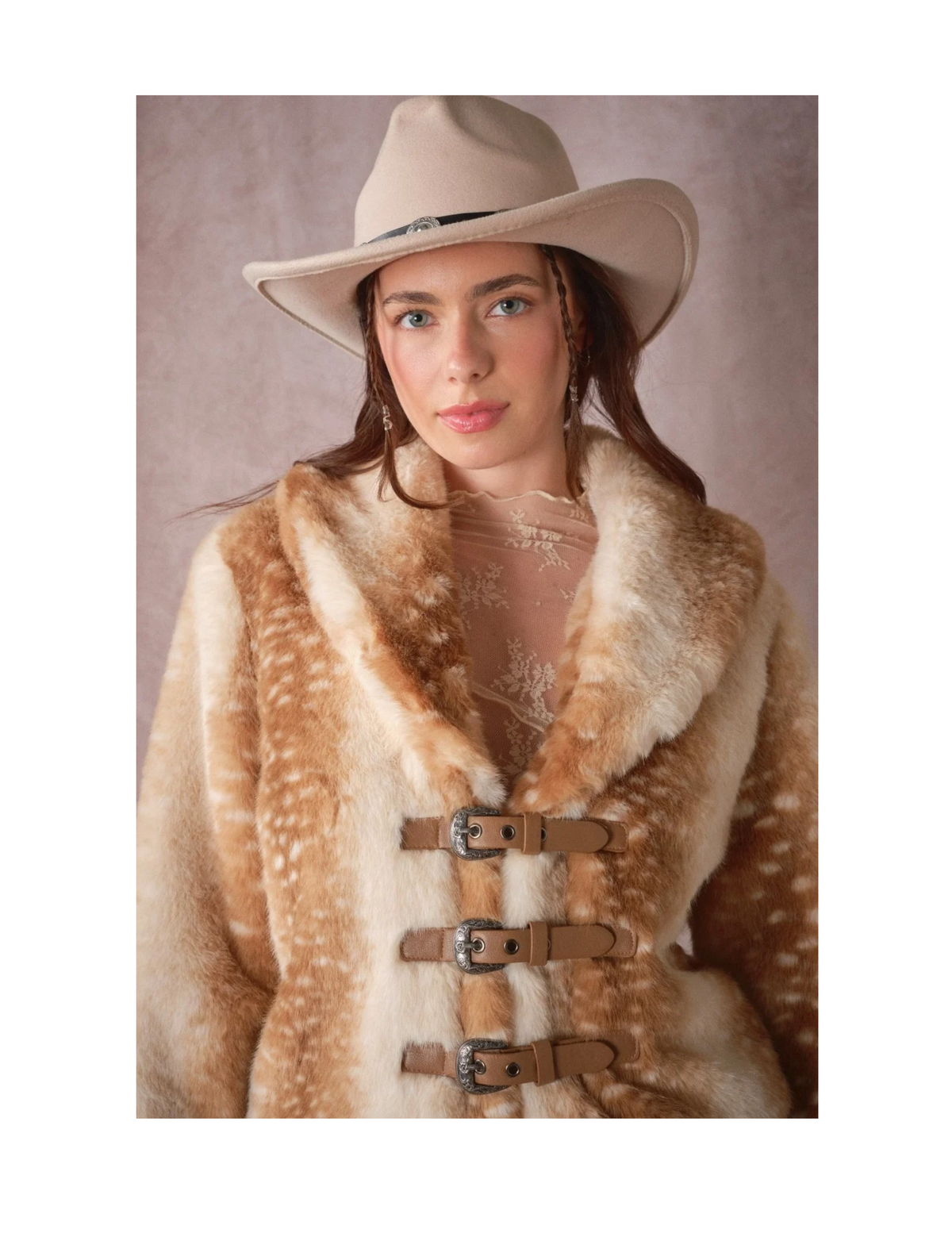 Buckled Deer Print Faux Fur Jacket - MULTI_COLORED / SM - JACKETS