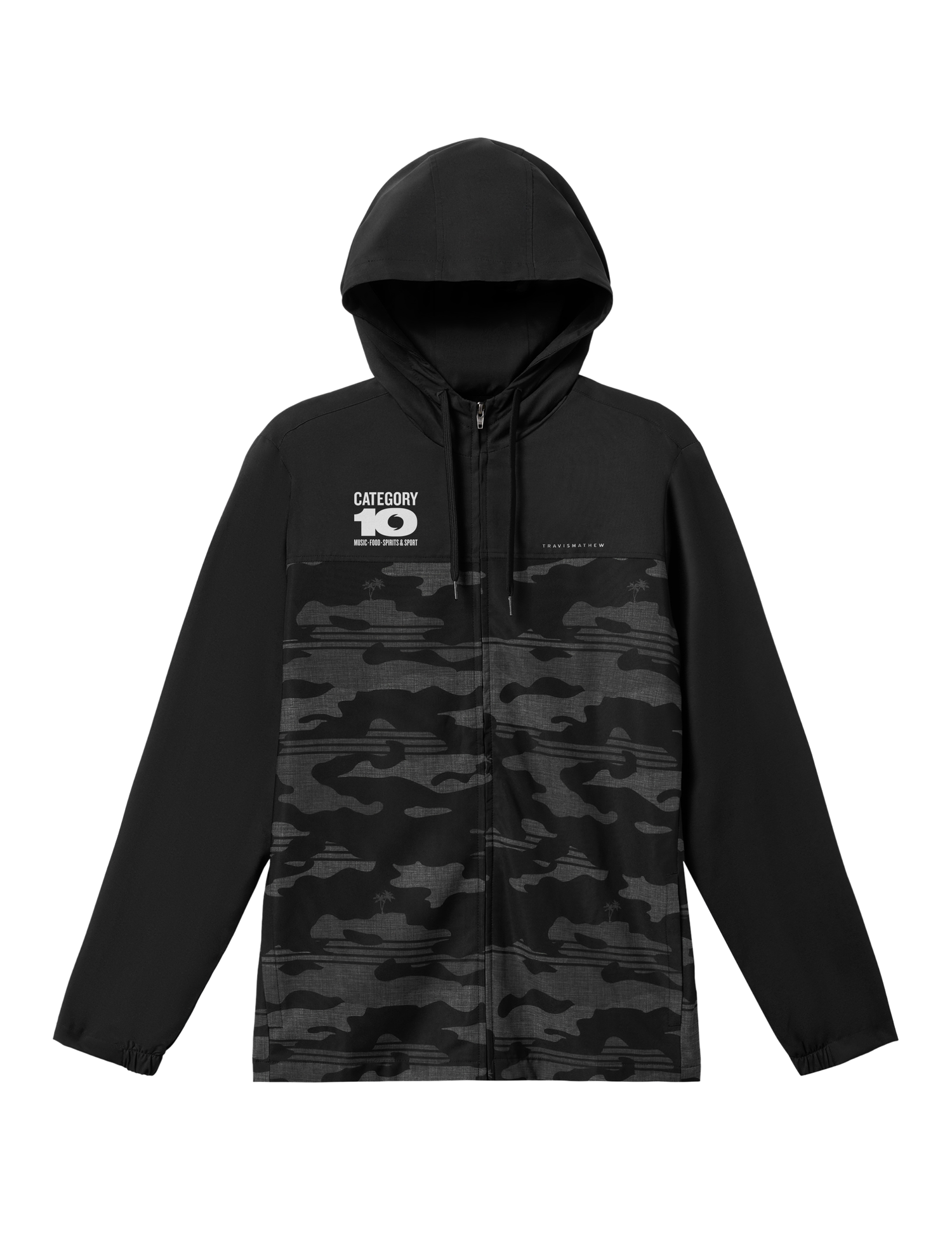 Category 10 Black Camo Zip-Up Tech Hoodie by TravisMathew