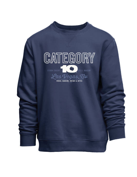 Category 10 Las Vegas Logo Crew Fleece - BLUE / SM - CREW SWEATSHIRTS