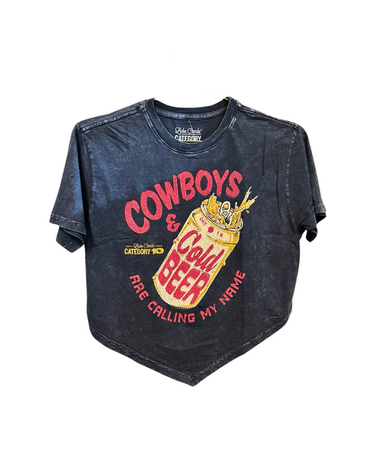 Category 10 Womens Bling Cowboys and Cold Beer Crop