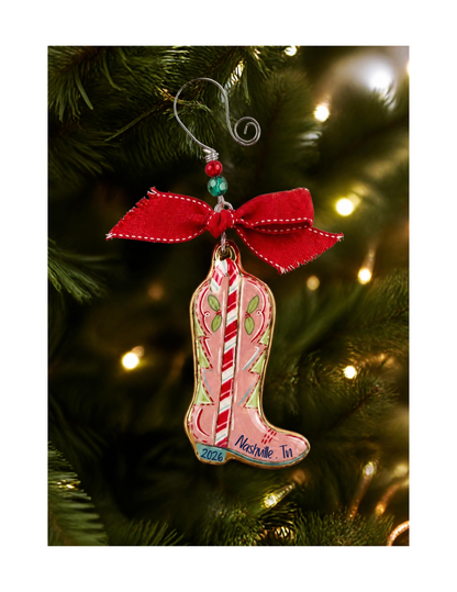 Nashville 2026 Cowgirl Boot Christmas Ornament - GLASS