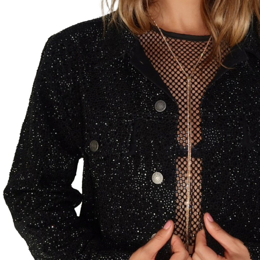 Daniel Diamond Cash Rhinestone Black Denim Jacket - JACKETS