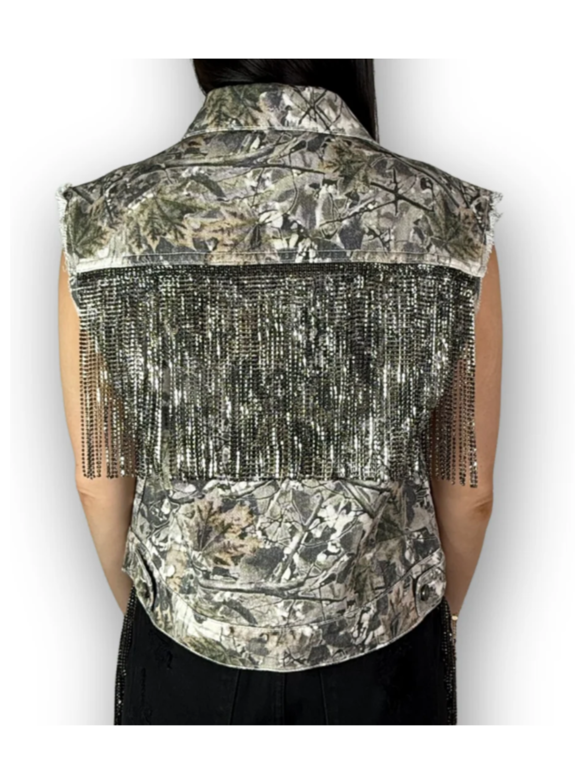 Daniel Diamond Cali Camo Rhinestone Fringe Vest - VESTS