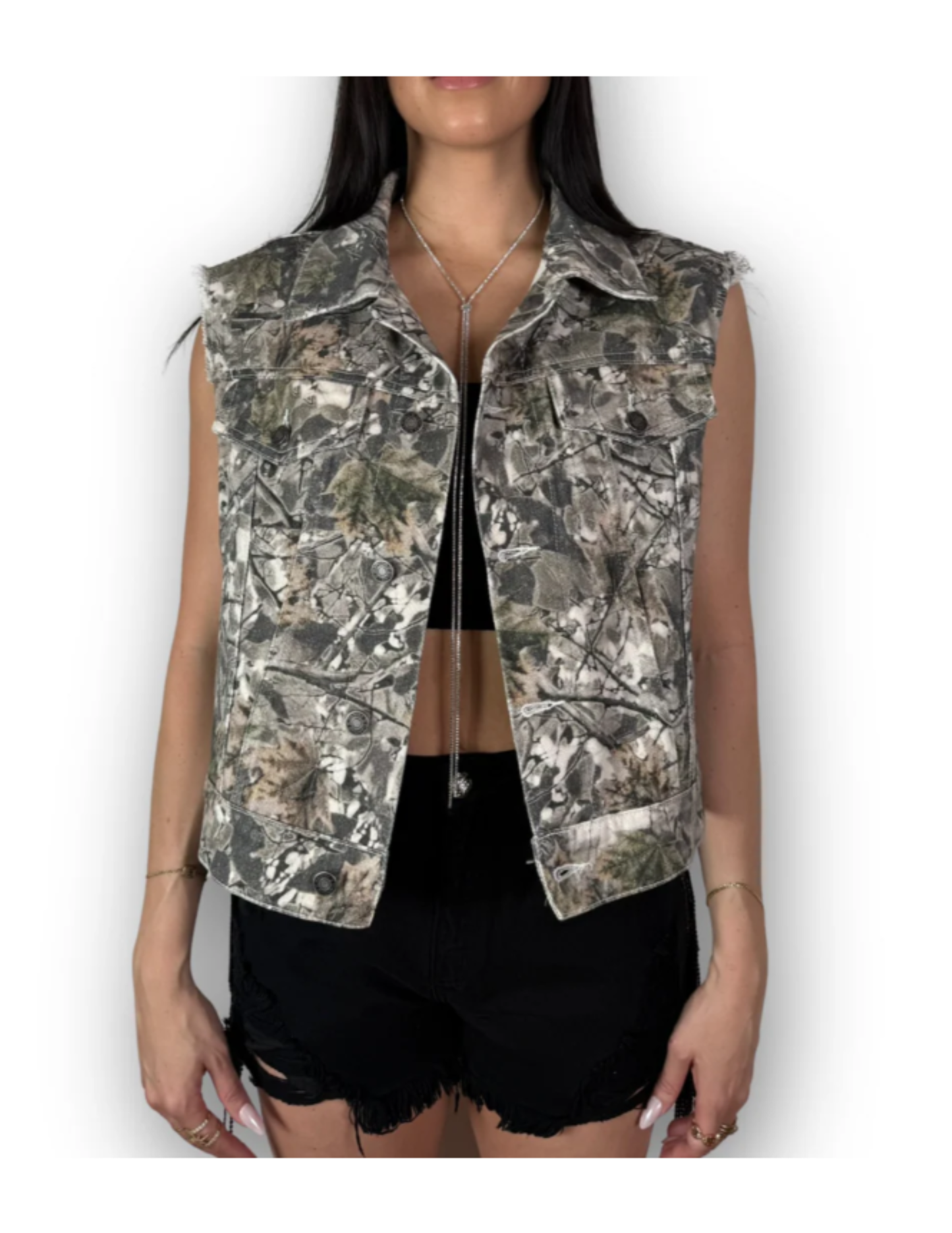 Daniel Diamond Cali Camo Rhinestone Fringe Vest - VESTS