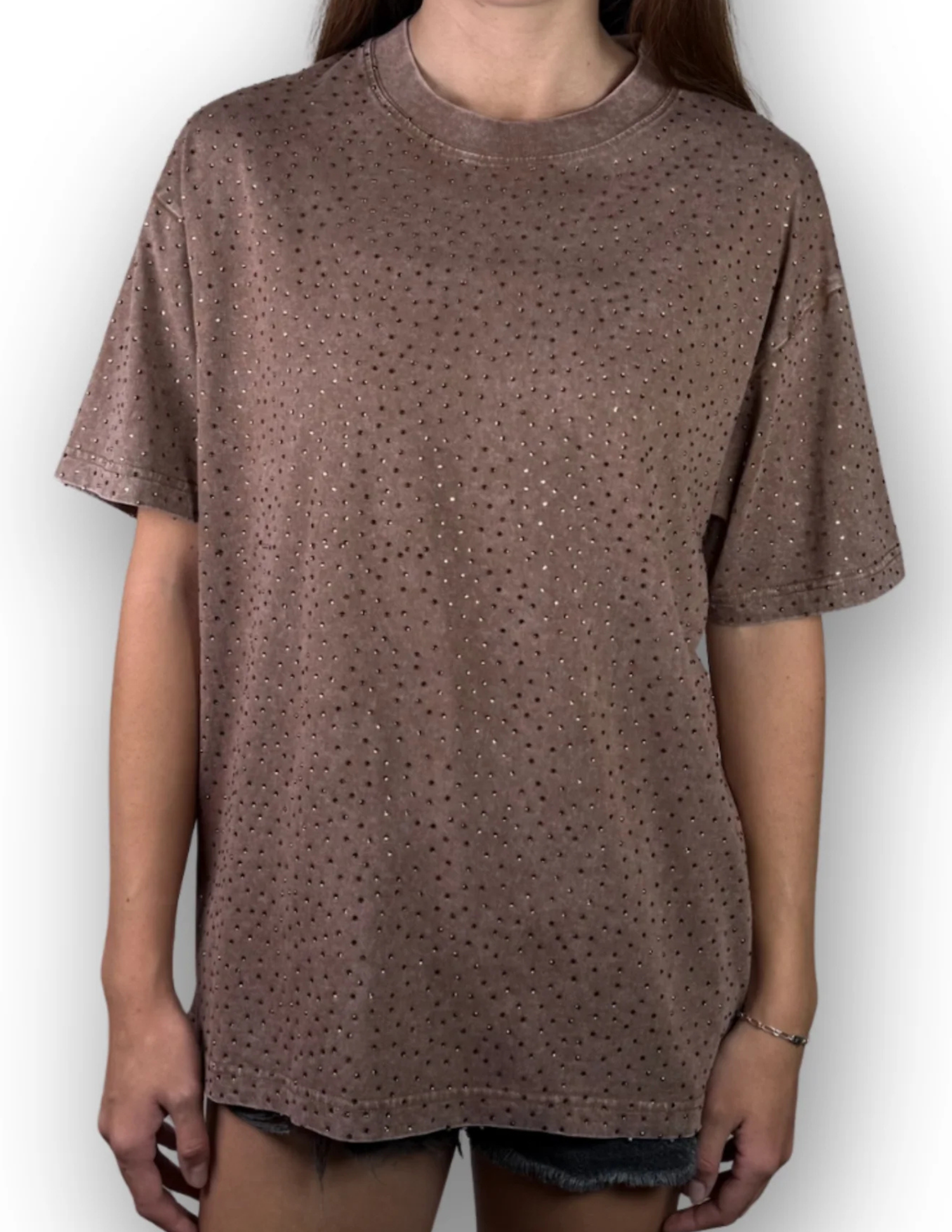 Daniel Diamond Brown Rhinestone VIP Tee - BROWN / SM - CREWS