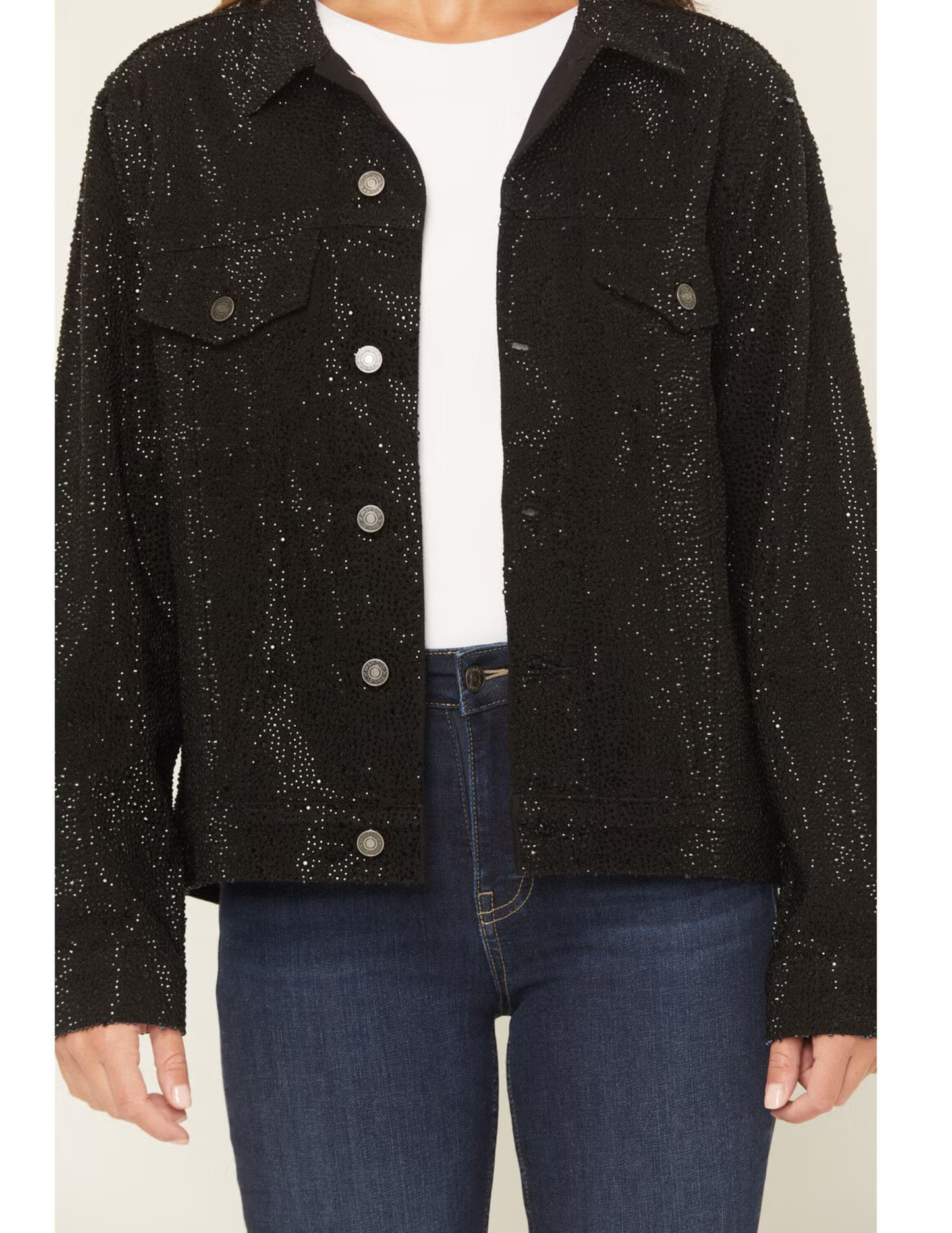Daniel Diamond Cash Rhinestone Black Denim Jacket - JACKETS