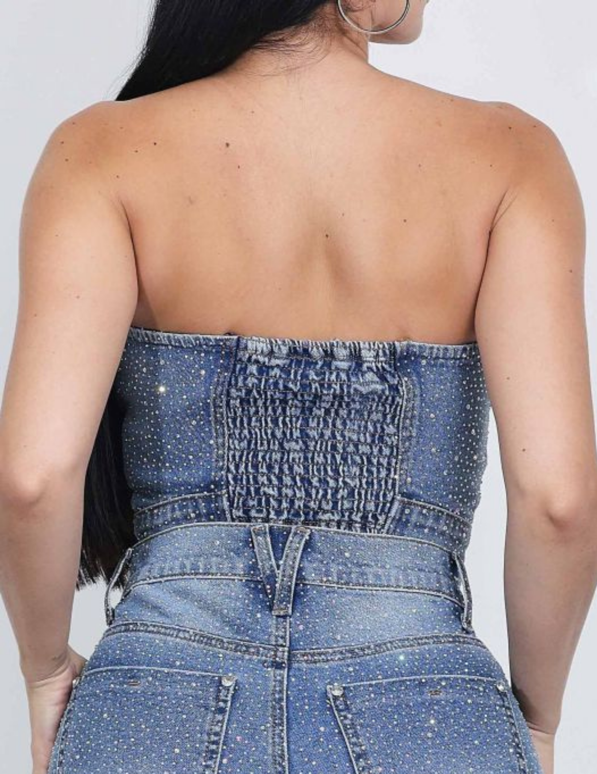 Strapless Rhinestone Denim Tube Top - SLEEVELESS