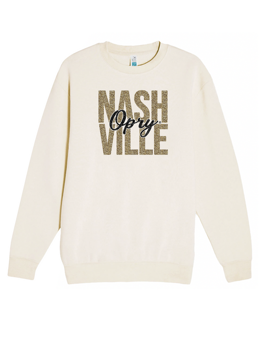 Opry Gold Glitter Nashville Crew - CREAM / SM - CREW SWEATSHIRTS