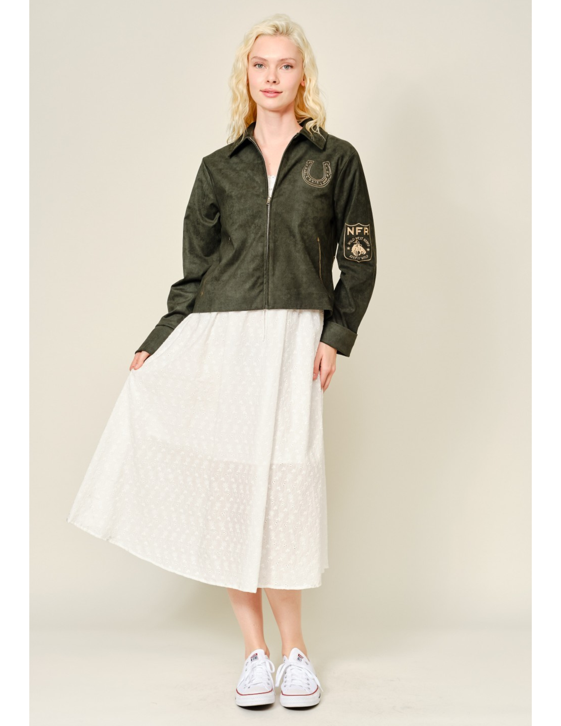 Rodeo Embroidered Green Suede Jacket - JACKETS