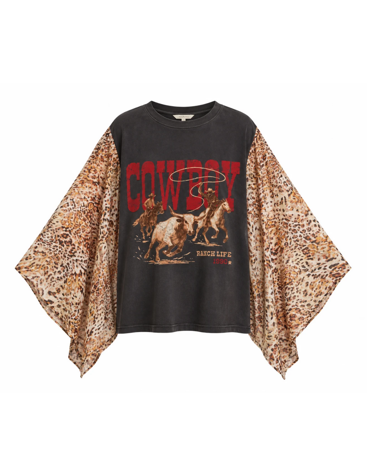 Cowboy Ranch Life Animal Print Kaftan Sleeve Top - CREWS