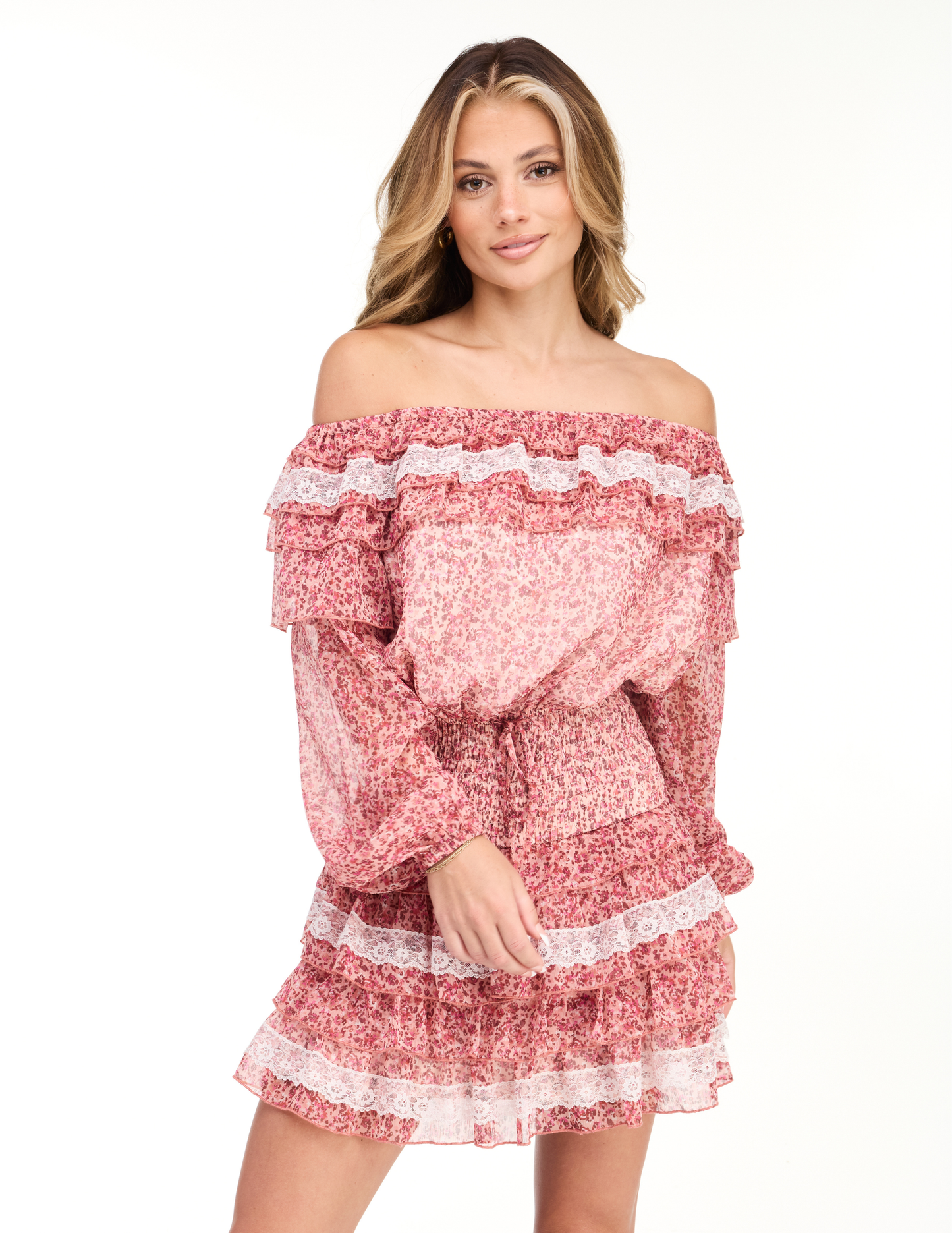 Kittenish Off-the-Shoulder Mini Ruffle Dress - MULTI_COLORED / XS - DRESSES Item Subclass