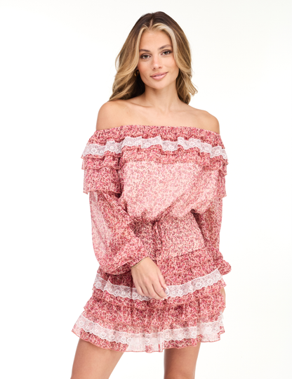 Kittenish Off-the-Shoulder Mini Ruffle Dress - MULTI_COLORED / XS - DRESSES Item Subclass