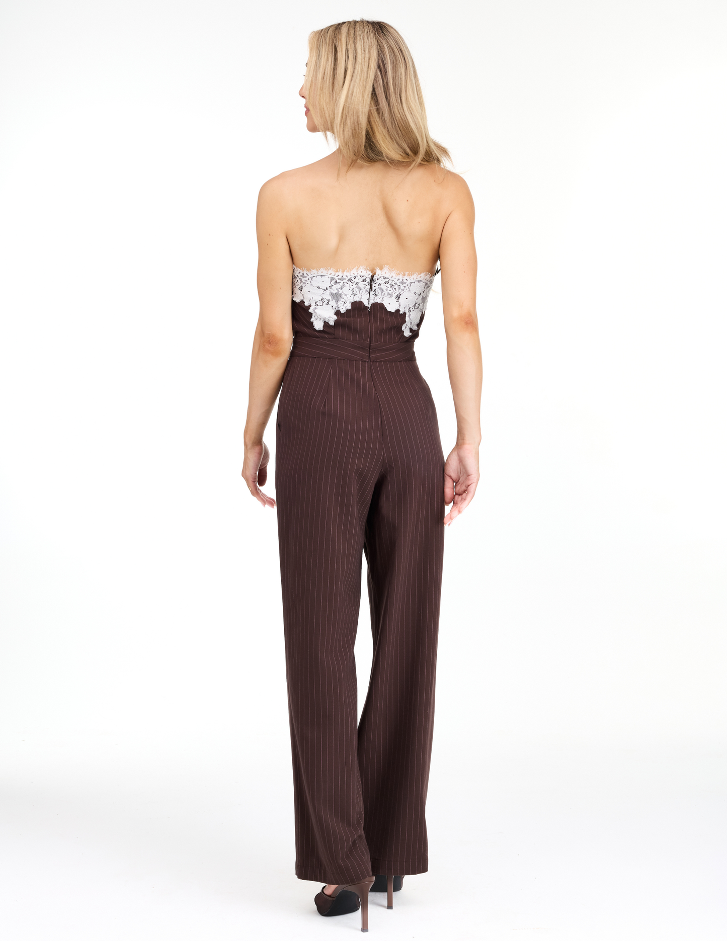 Kittenish Scallopped Edge Strapless Wideleg Jumpsuit - JUMPSUITS