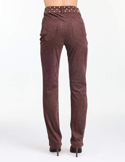 Kittenish Studded Suede High Rise Skinny Pants - PANTS
