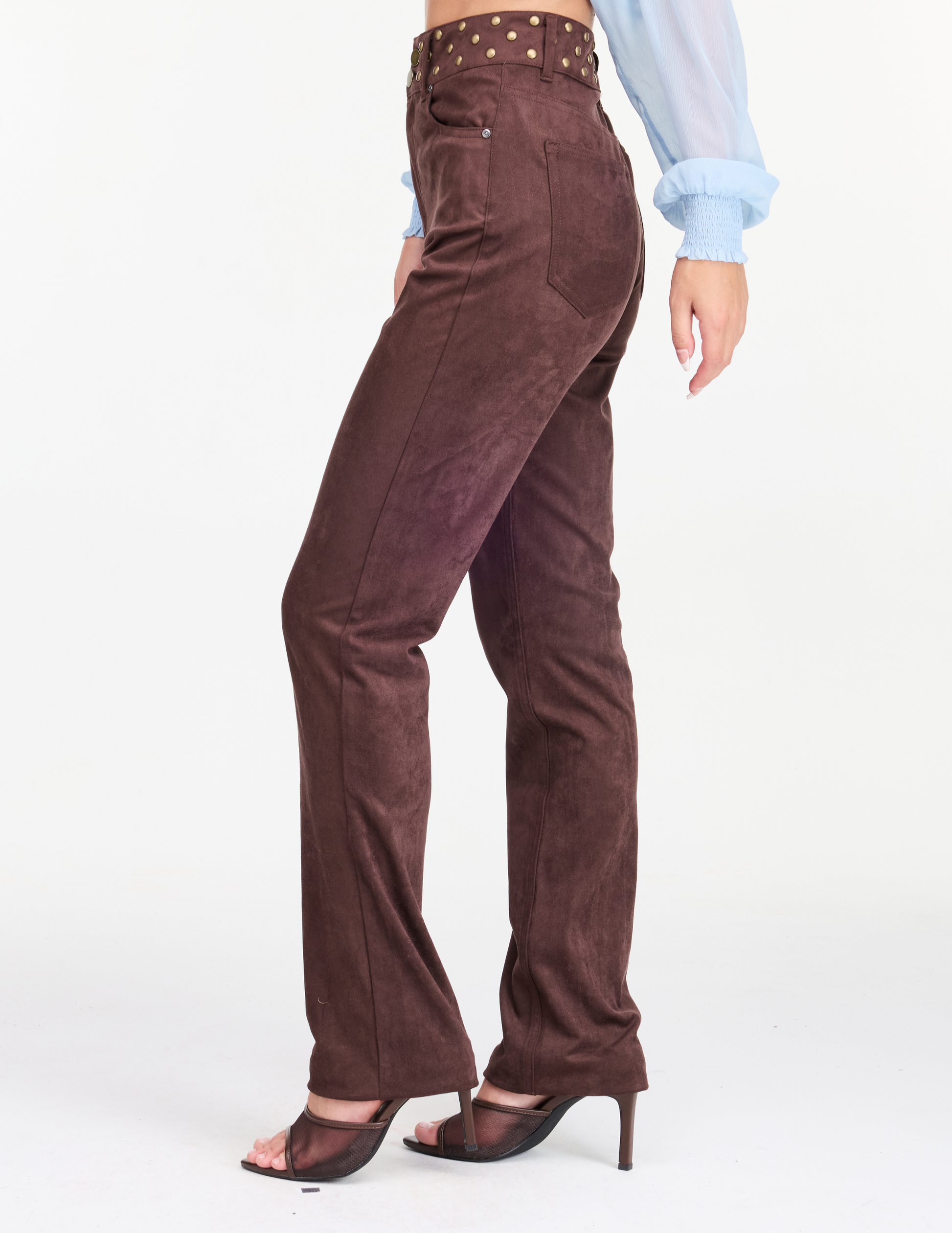 Kittenish Studded Suede High Rise Skinny Pants - PANTS