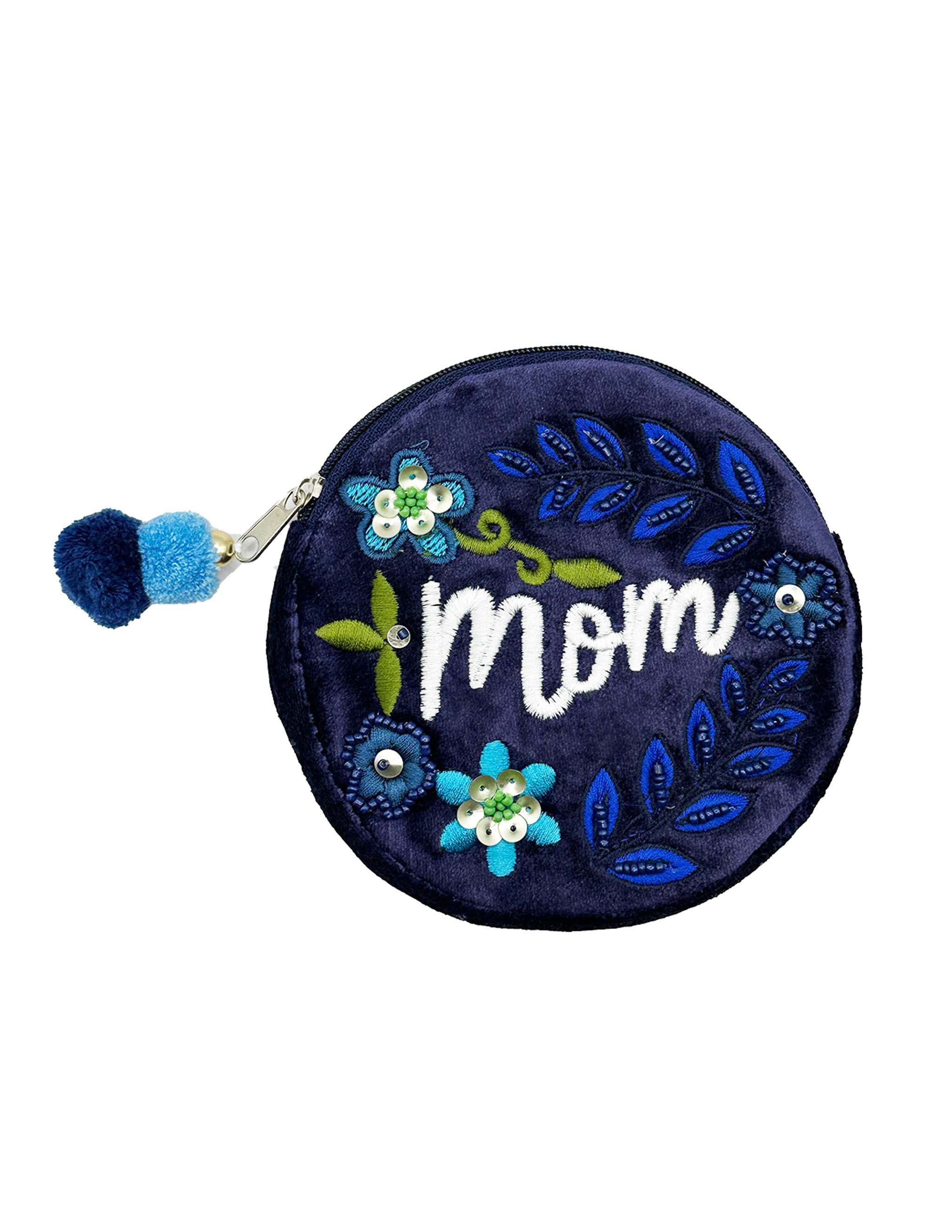 Mom Velvet Embroidered Pouch