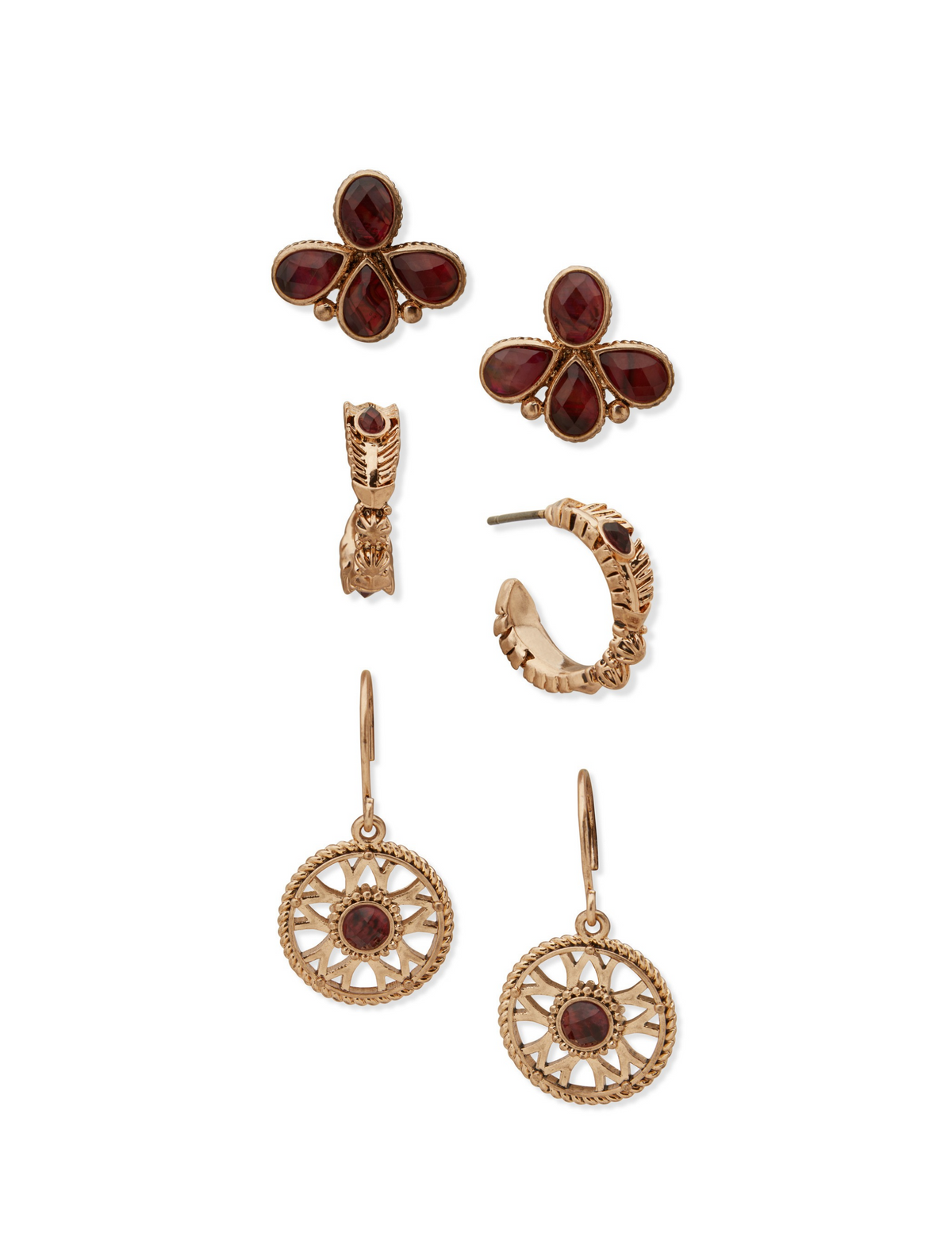 Lainey Wilson Burgundy Blossom Trio Set of Earrings - EARRINGS