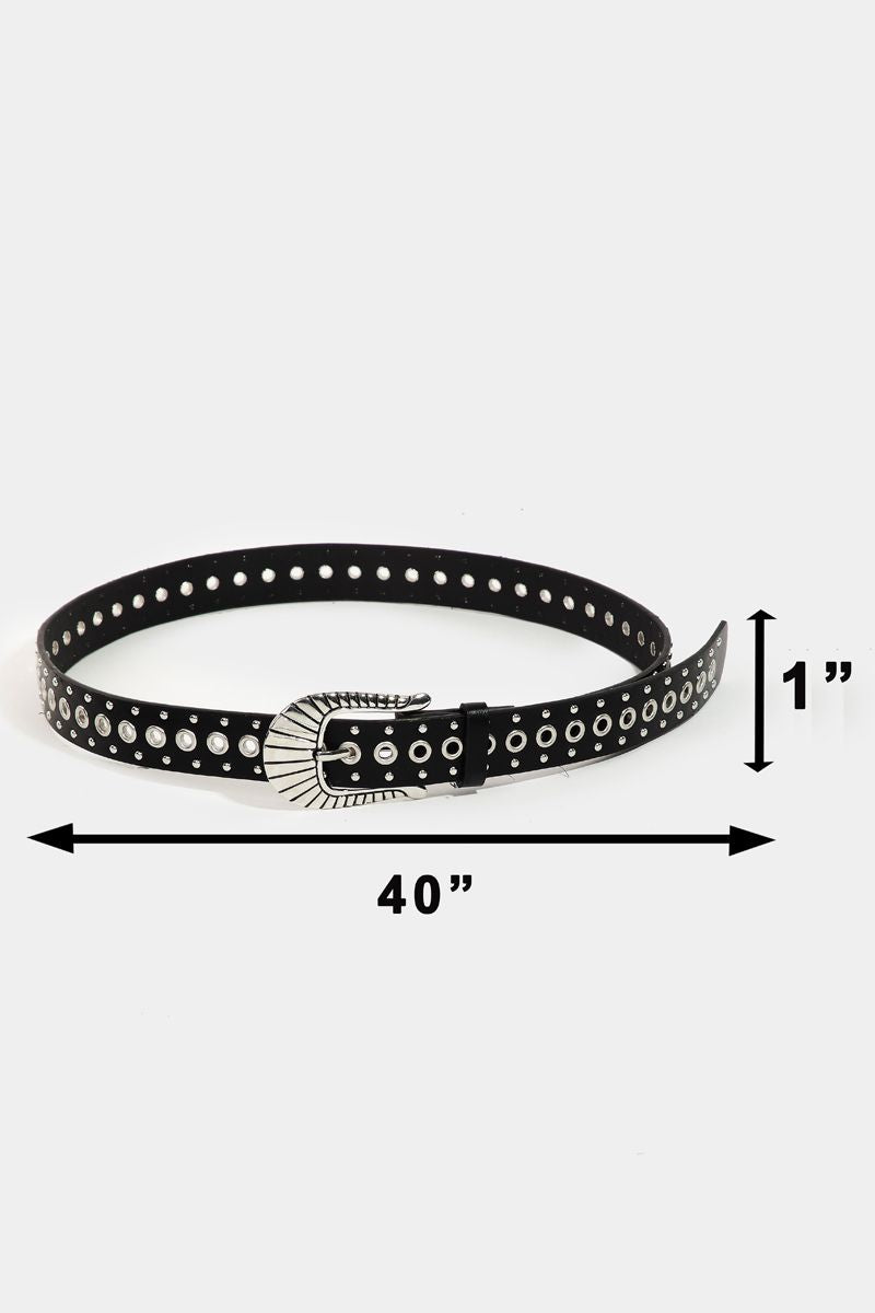 Metallic Stud and Grommet Faux Leather Belt