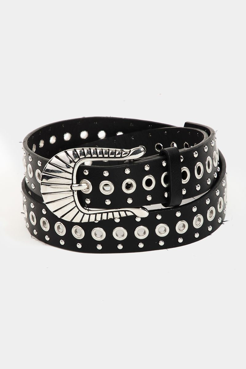 Metallic Stud and Grommet Faux Leather Belt