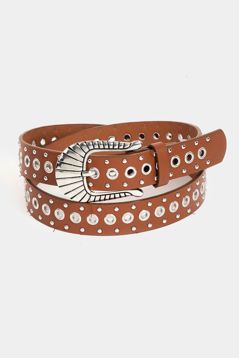 Metallic Stud and Grommet Faux Leather Belt