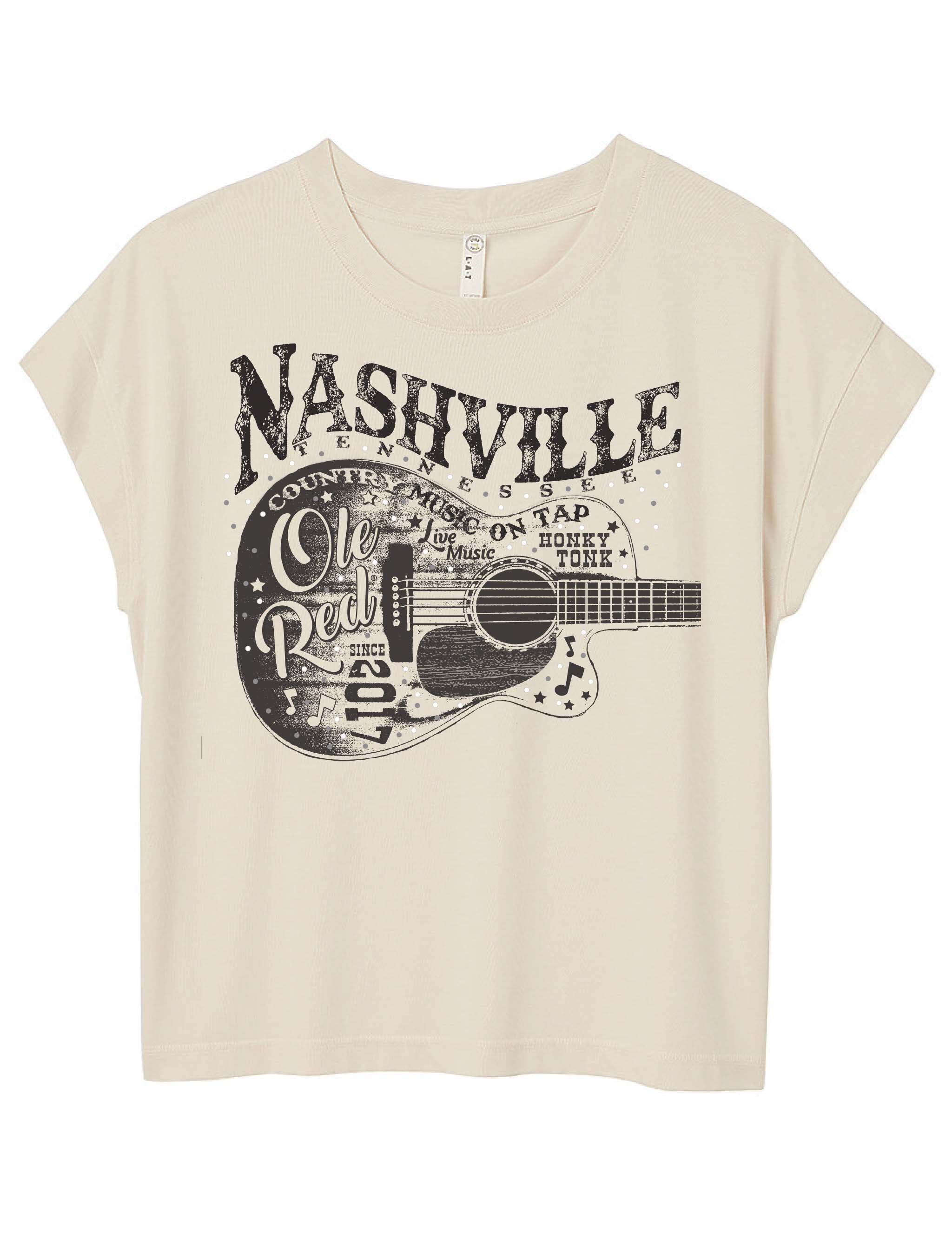 Ole Red Nashville Womens Distressed Guitar Rhinestone T-Shirt