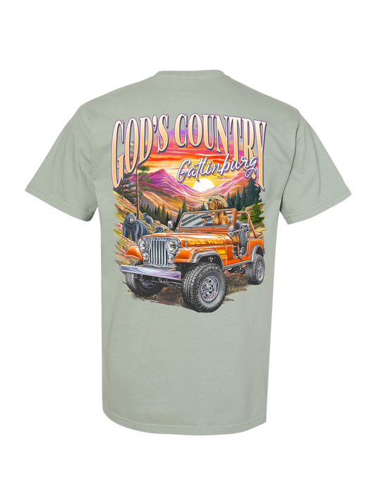 Ole Red Gatlinburg God’s Country Jeep T-Shirt - GREEN / SM - CREWS