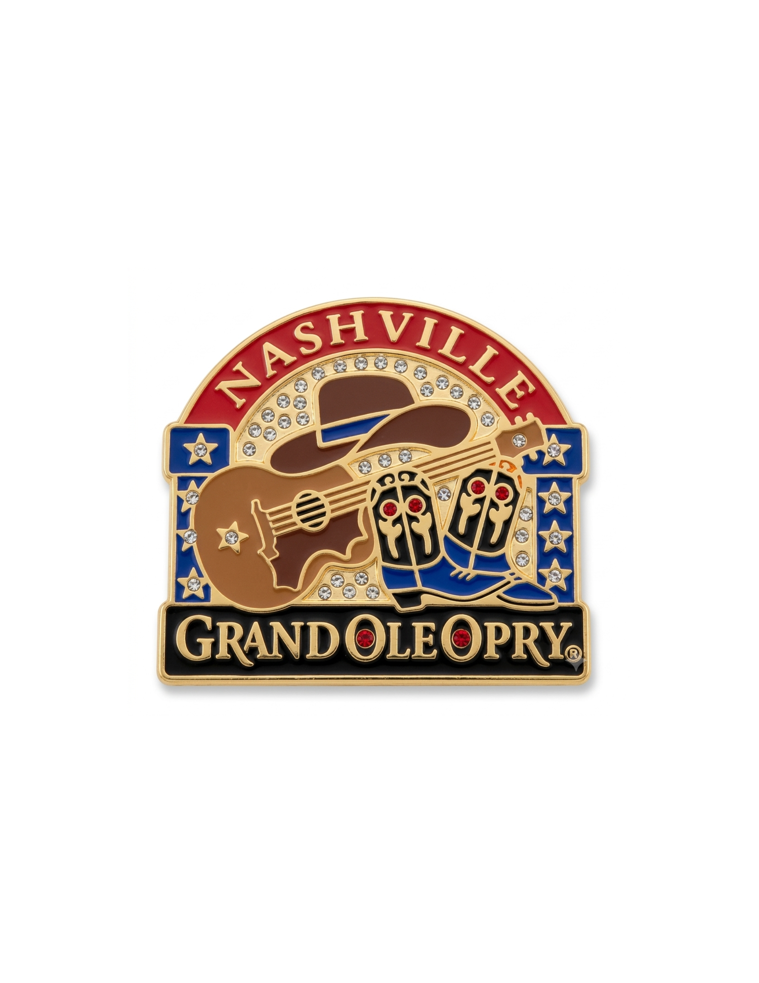 Opry Hat Guitar Rhinestone Lapel Pin - PINS
