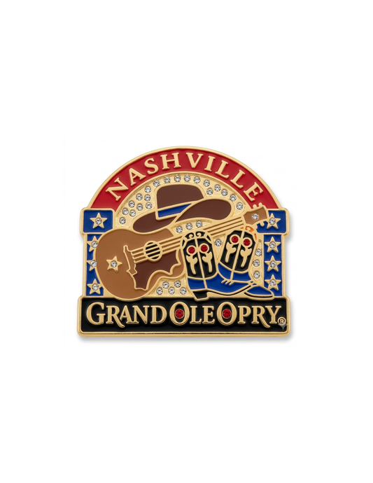 Opry Hat Guitar Rhinestone Lapel Pin - PINS