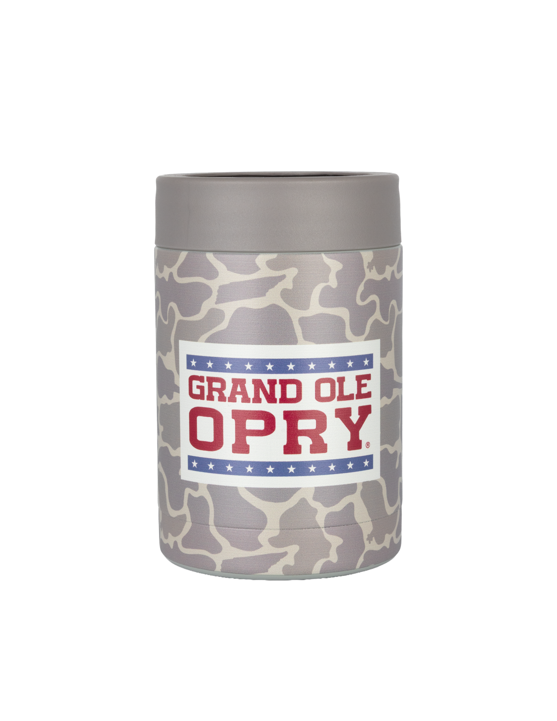 Camo Koozie with 'Grand Ole Opry' text on a white background