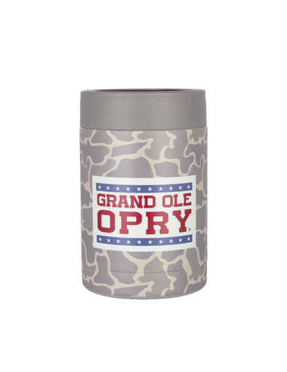 Camo Koozie with 'Grand Ole Opry' text on a white background