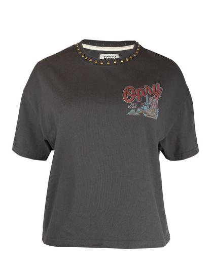 Opry Women’s Step Into The Circle Studded Boxy T-Shirt - CHARCOAL / XS - CREWS